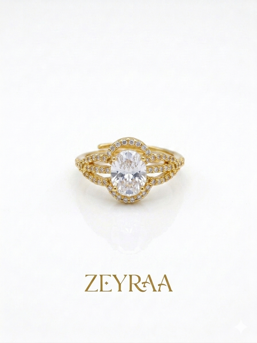Ovel Emarld 18K Gold Plated Ring