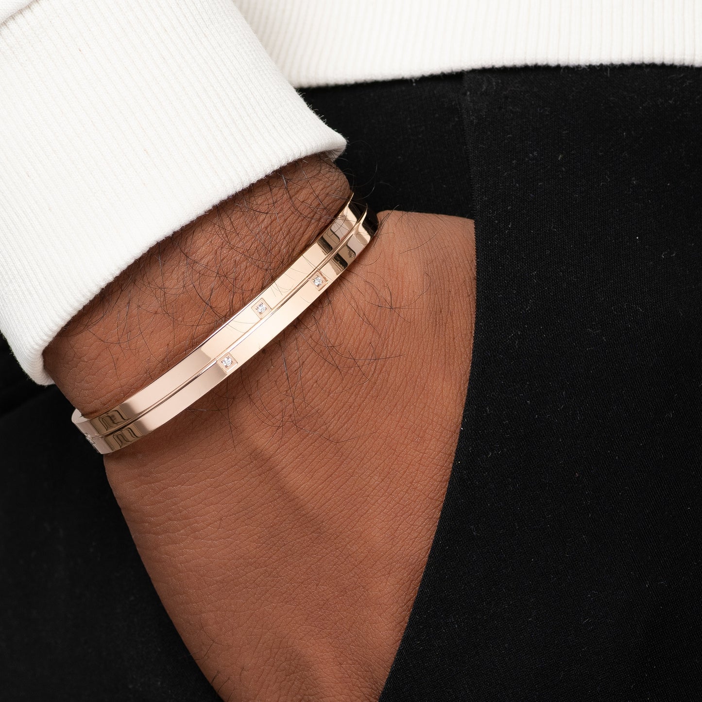 Three Dus Diamond Rose Gold Men's Kada Bracelet