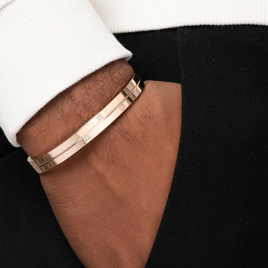 Three Dus Diamond Rose Gold Men's Kada Bracelet