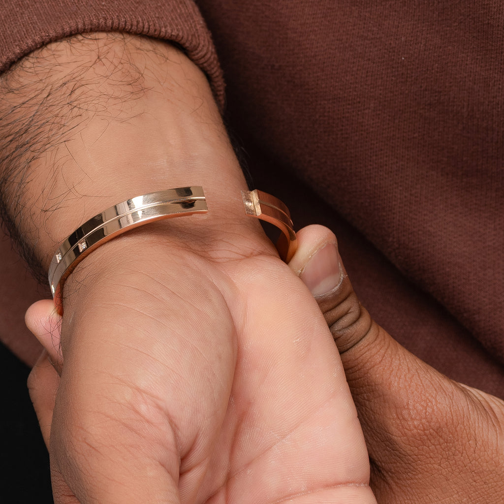 Three Dus Diamond Rose Gold Men's Kada Bracelet