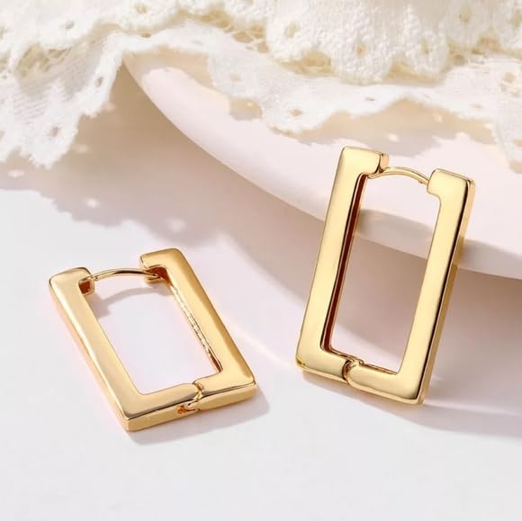 Square 18K Gold Stainless Steel Hoop Earring For Women
