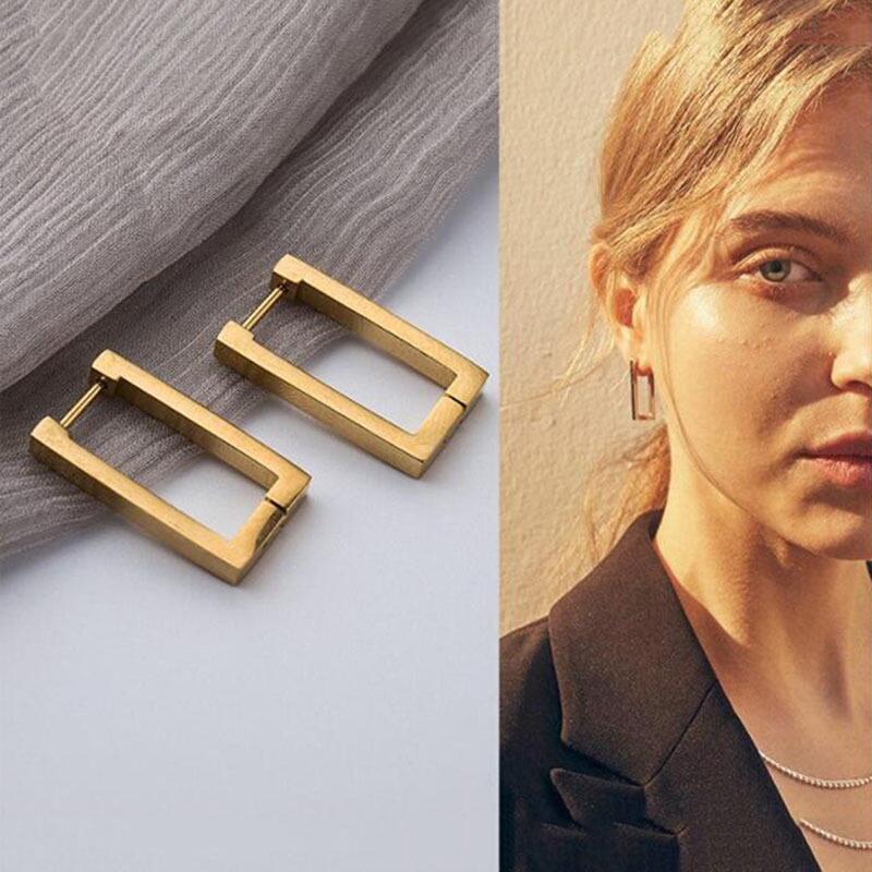 Square 18K Gold Stainless Steel Hoop Earring For Women