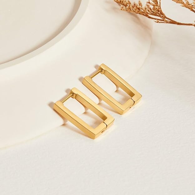 Square 18K Gold Stainless Steel Hoop Earring For Women