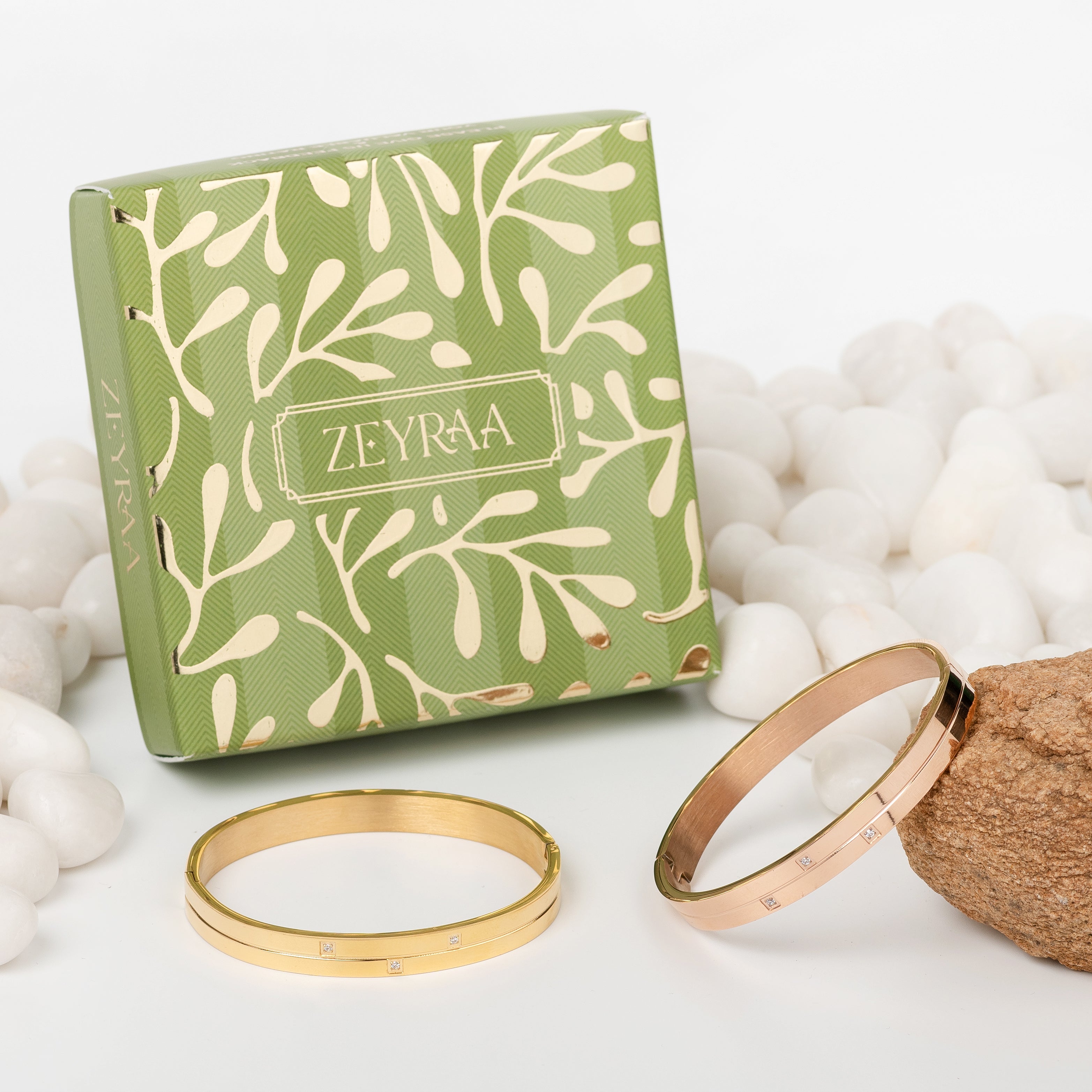 Three Dus Diamond Rose Gold Men's Kada Bracelet