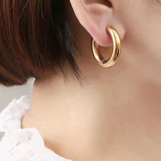 Solid 18K Gold Stainless Steel Hoop Earring For Women