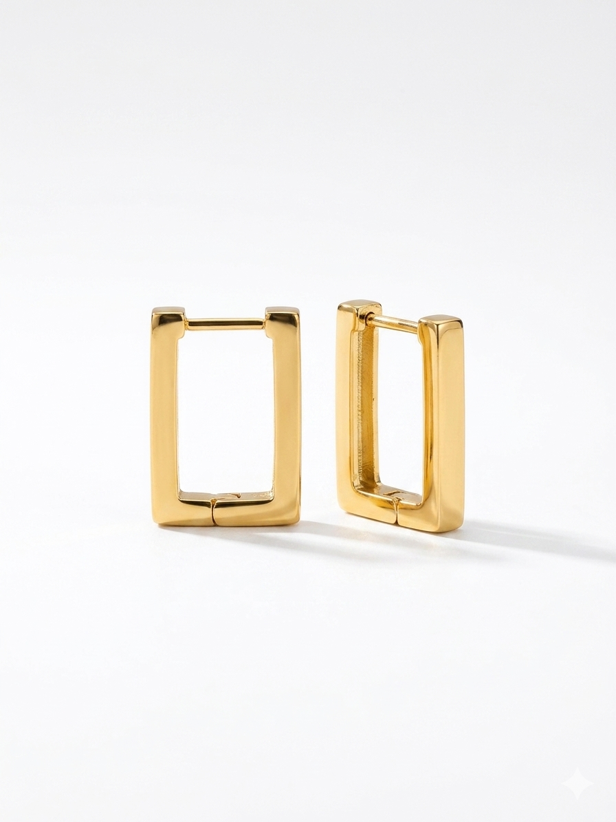 Square 18K Gold Stainless Steel Hoop Earring For Women