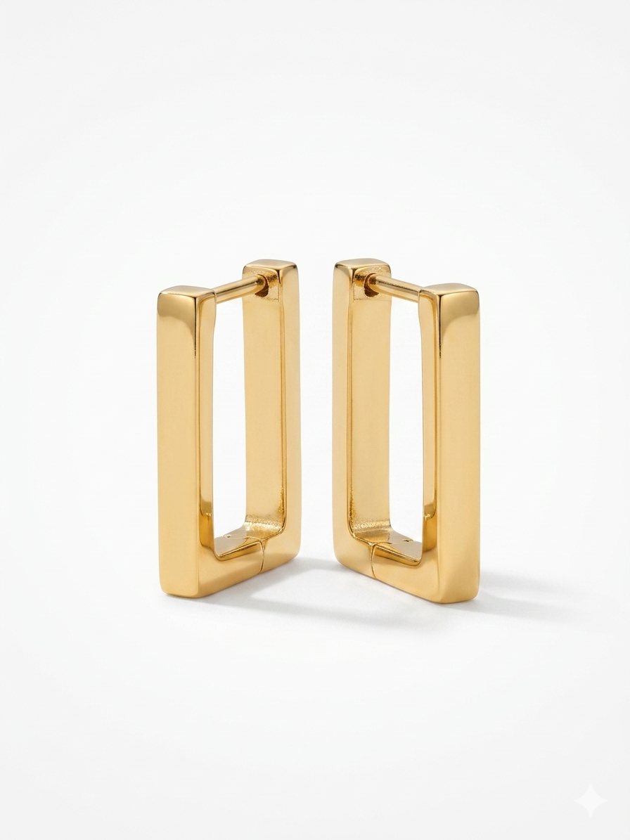 Square 18K Gold Stainless Steel Hoop Earring For Women