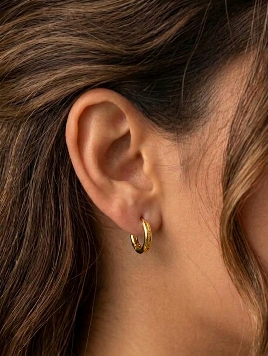 Solid 18K Gold Stainless Steel Hoop Earring For Women