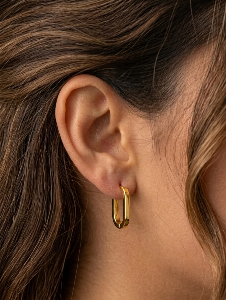 Roundup Square 18K Gold Stainless Steel Hoop Earring For Women