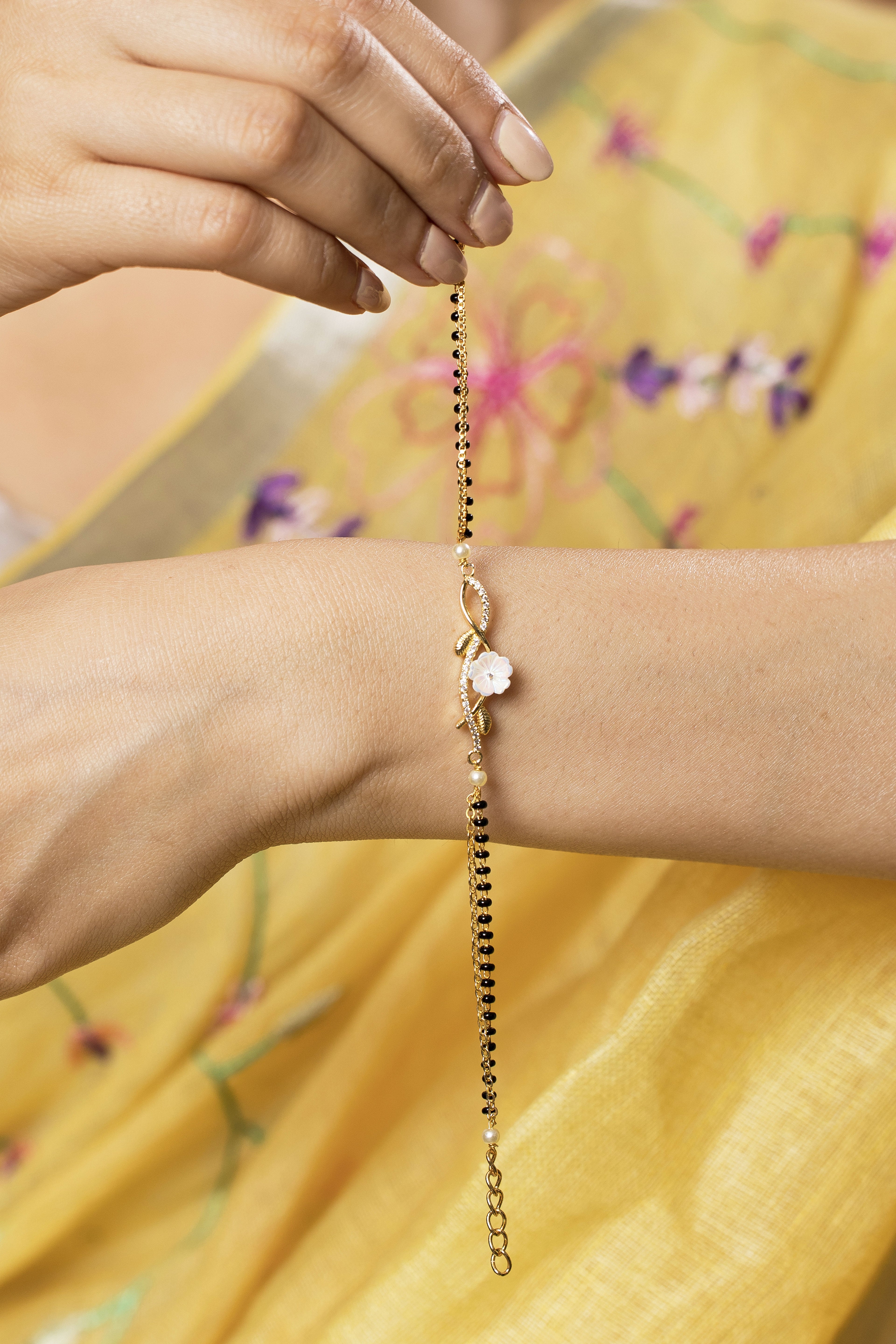 Well Floral Gold Plated Mangalsutra Bracelet