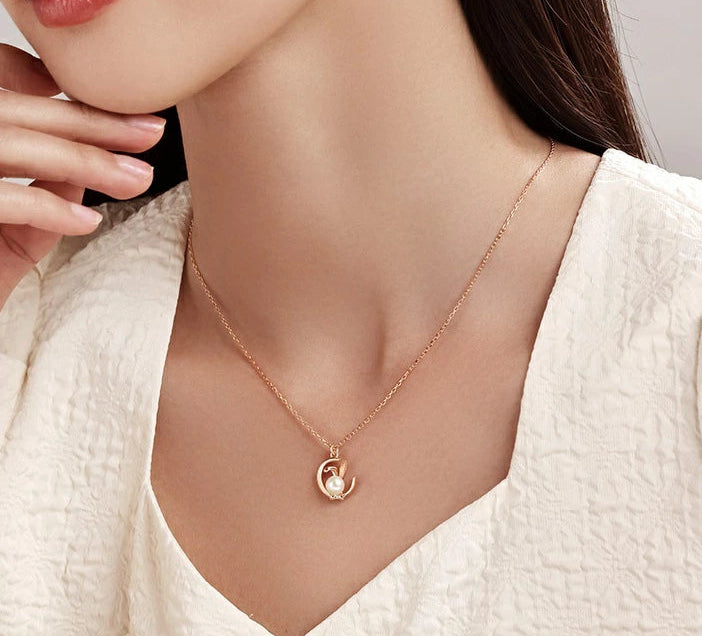 Moon Rabbit Rose Gold Plated Necklace