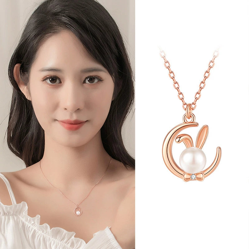 Moon Rabbit Rose Gold Plated Necklace