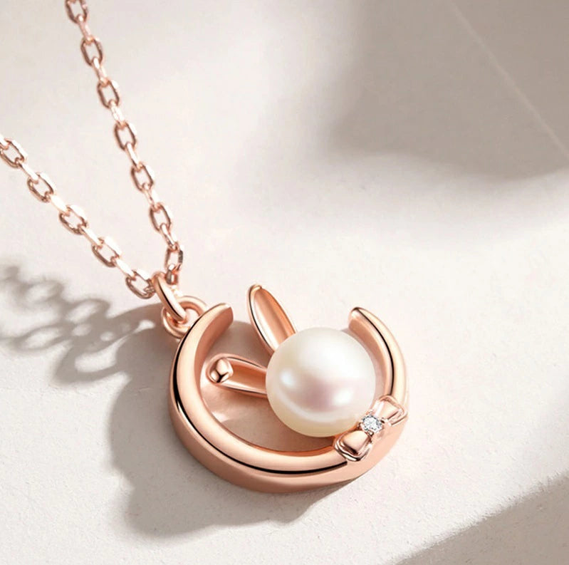 Moon Rabbit Rose Gold Plated Necklace