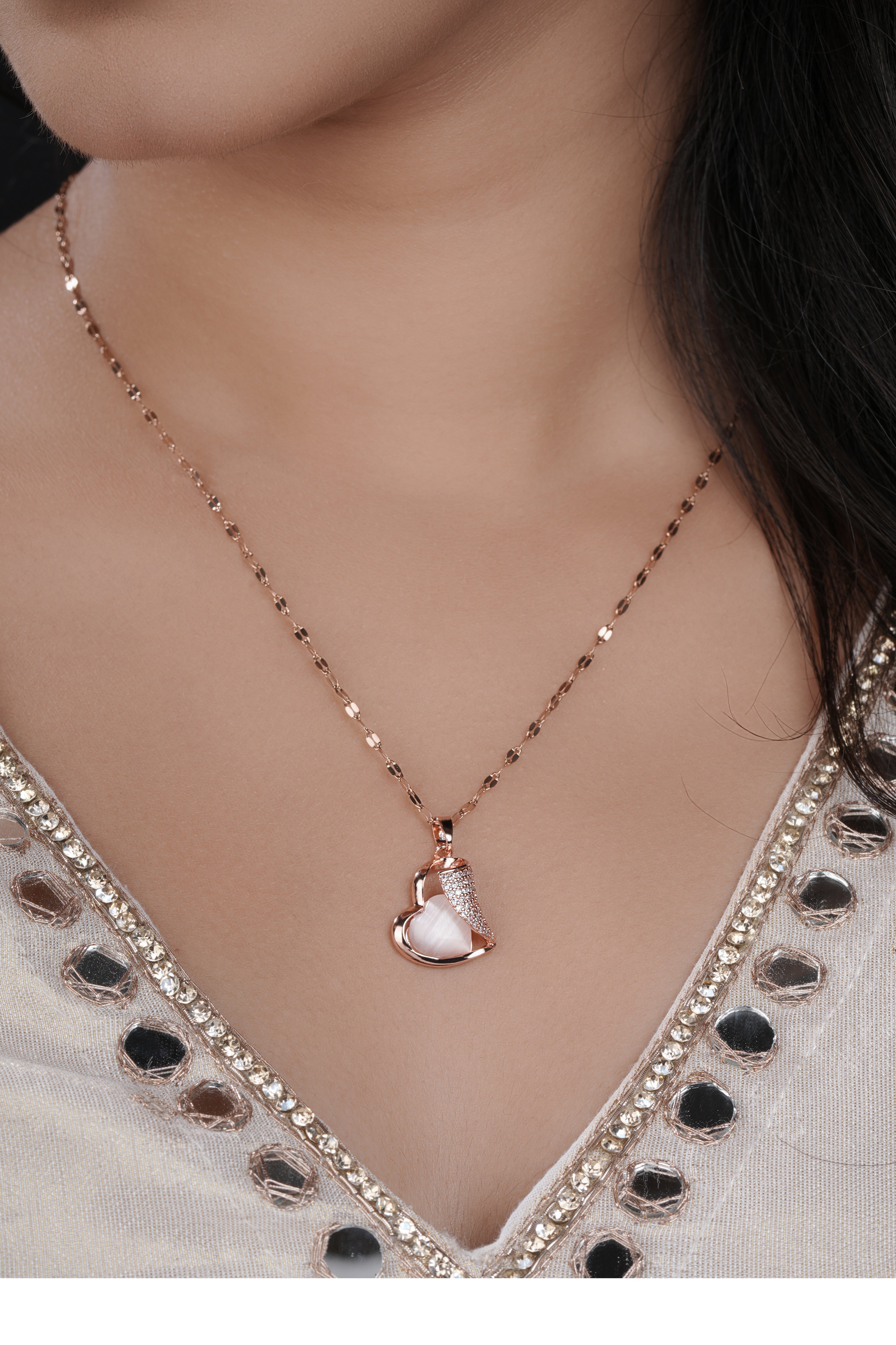 Peach Heart Rose Gold Plated Necklace