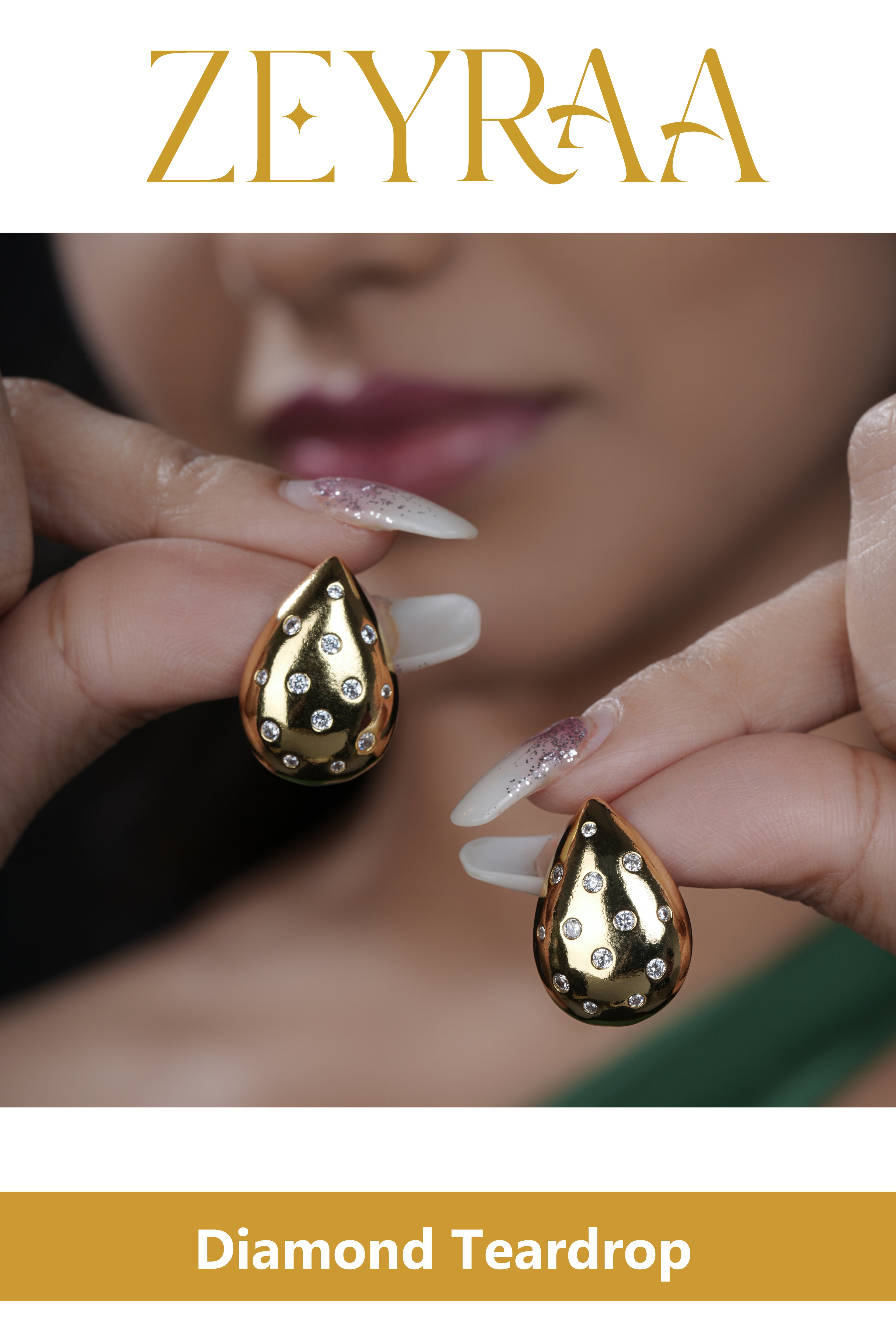 Diamond Teardrop Hoops Earrings